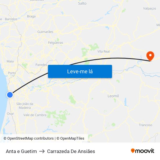 Anta e Guetim to Carrazeda De Ansiães map