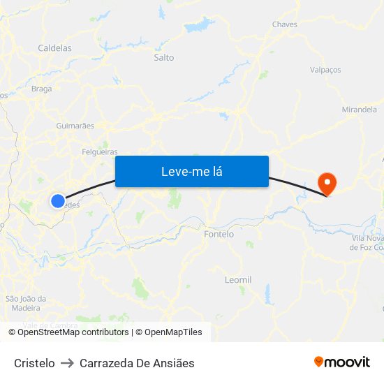Cristelo to Carrazeda De Ansiães map