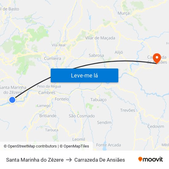 Santa Marinha do Zêzere to Carrazeda De Ansiães map