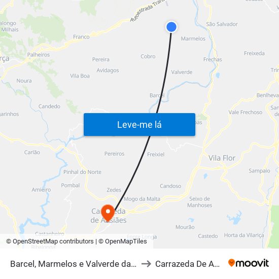 Barcel, Marmelos e Valverde da Gestosa to Carrazeda De Ansiães map