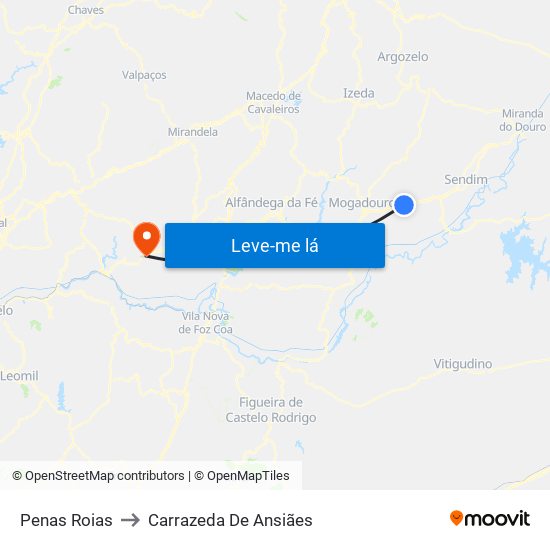 Penas Roias to Carrazeda De Ansiães map