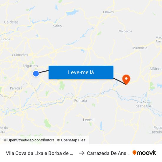 Vila Cova da Lixa e Borba de Godim to Carrazeda De Ansiães map