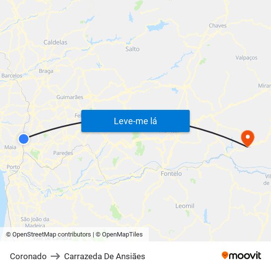 Coronado to Carrazeda De Ansiães map