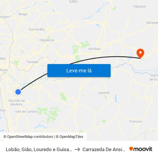 Lobão, Gião, Louredo e Guisande to Carrazeda De Ansiães map