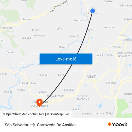 São Salvador to Carrazeda De Ansiães map