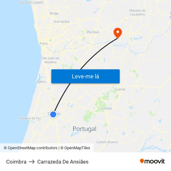 Coimbra to Carrazeda De Ansiães map