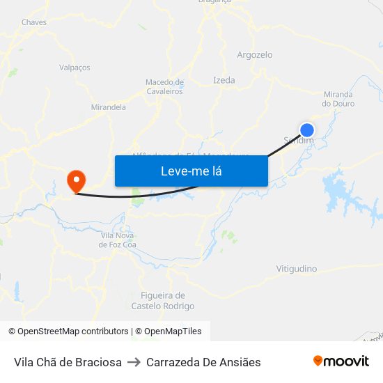 Vila Chã de Braciosa to Carrazeda De Ansiães map