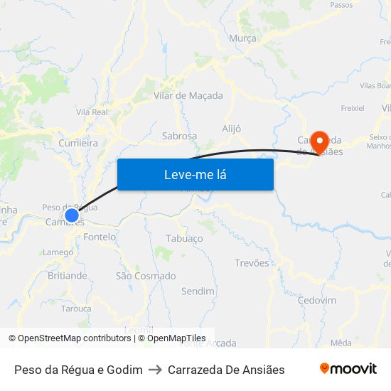 Peso da Régua e Godim to Carrazeda De Ansiães map