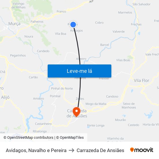 Avidagos, Navalho e Pereira to Carrazeda De Ansiães map