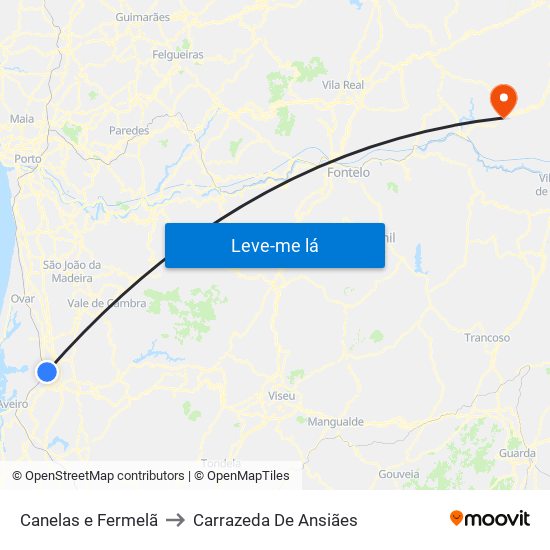 Canelas e Fermelã to Carrazeda De Ansiães map