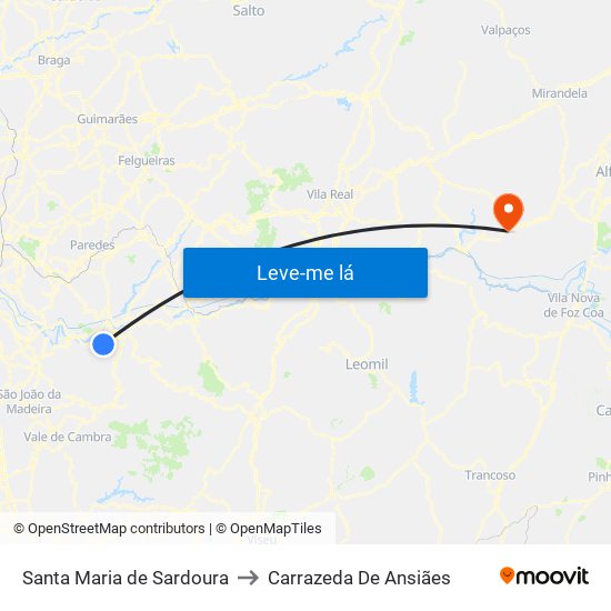 Santa Maria de Sardoura to Carrazeda De Ansiães map