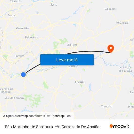 São Martinho de Sardoura to Carrazeda De Ansiães map