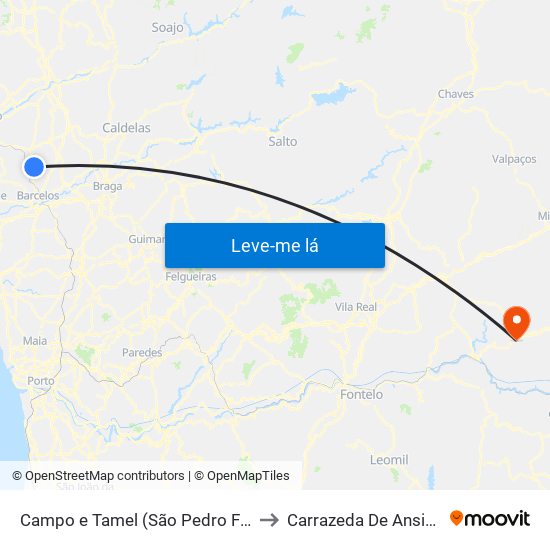 Campo e Tamel (São Pedro Fins) to Carrazeda De Ansiães map
