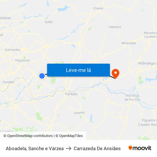 Aboadela, Sanche e Várzea to Carrazeda De Ansiães map