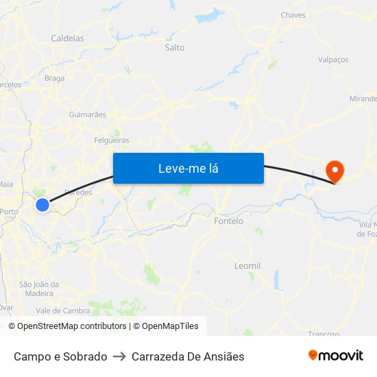 Campo e Sobrado to Carrazeda De Ansiães map