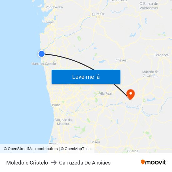 Moledo e Cristelo to Carrazeda De Ansiães map