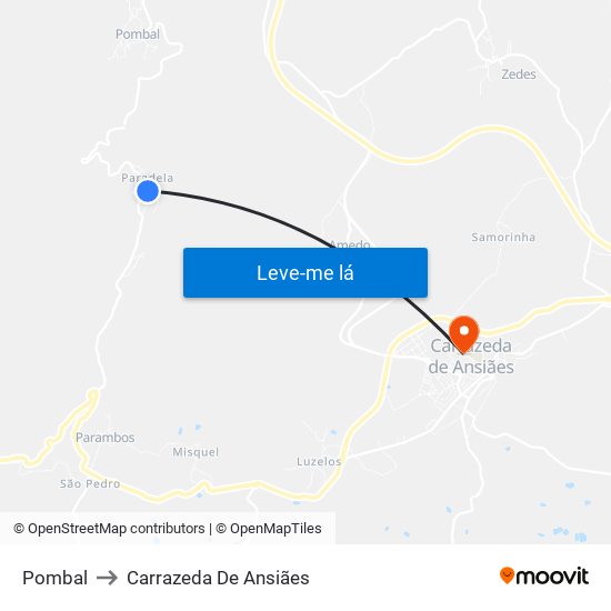 Pombal to Carrazeda De Ansiães map