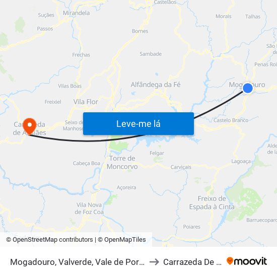 Mogadouro, Valverde, Vale de Porco e Vilar de Rei to Carrazeda De Ansiães map