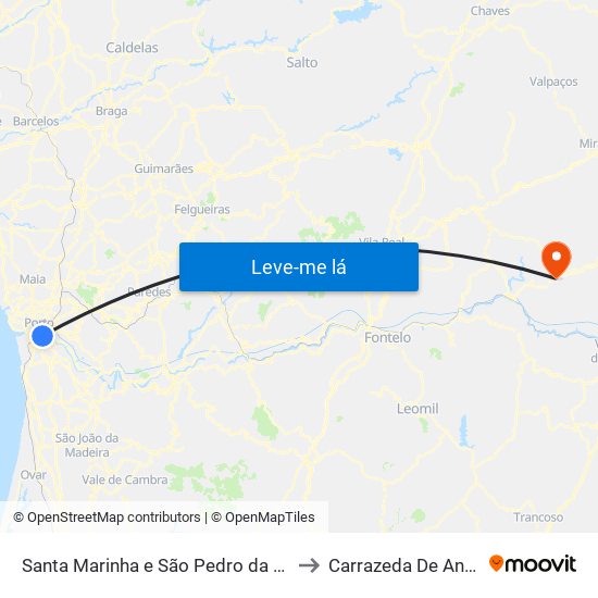 Santa Marinha e São Pedro da Afurada to Carrazeda De Ansiães map