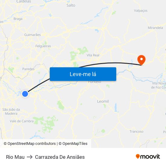 Rio Mau to Carrazeda De Ansiães map