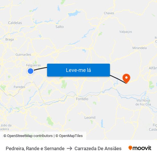 Pedreira, Rande e Sernande to Carrazeda De Ansiães map