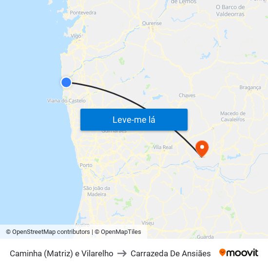 Caminha (Matriz) e Vilarelho to Carrazeda De Ansiães map