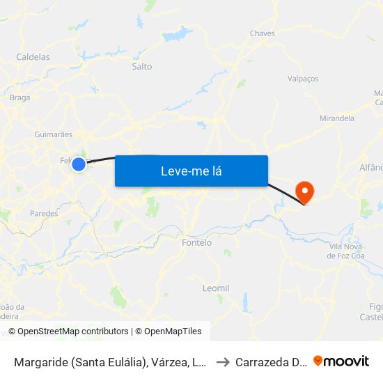 Margaride (Santa Eulália), Várzea, Lagares, Varziela e Moure to Carrazeda De Ansiães map