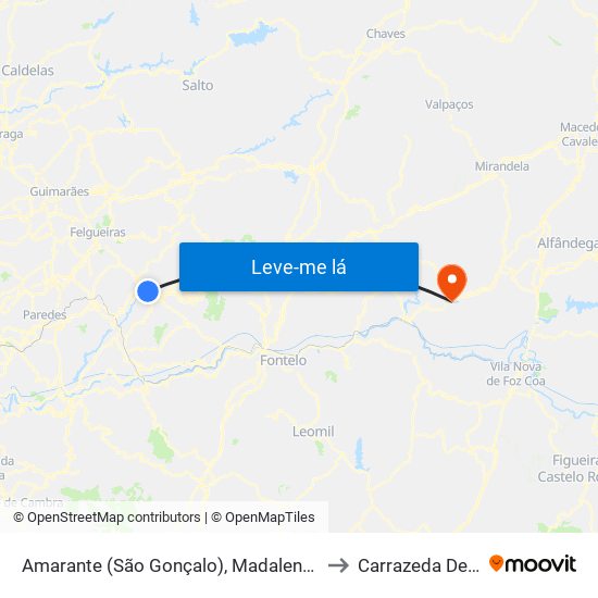 Amarante (São Gonçalo), Madalena, Cepelos e Gatão to Carrazeda De Ansiães map