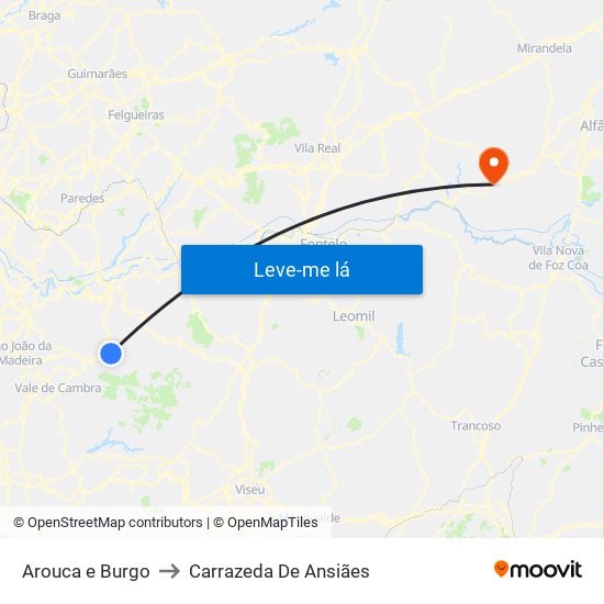 Arouca e Burgo to Carrazeda De Ansiães map