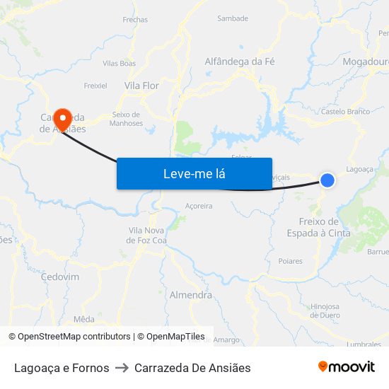 Lagoaça e Fornos to Carrazeda De Ansiães map