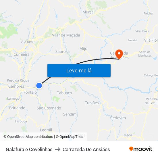 Galafura e Covelinhas to Carrazeda De Ansiães map