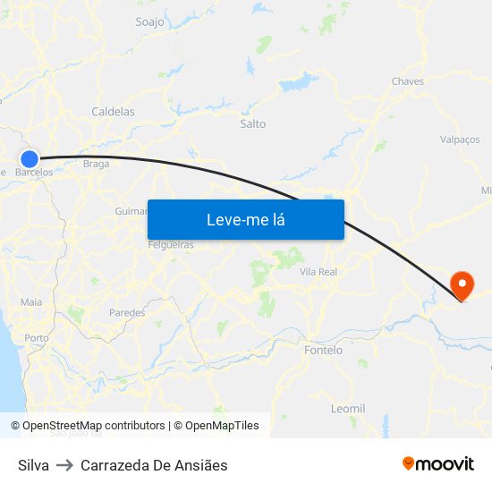 Silva to Carrazeda De Ansiães map