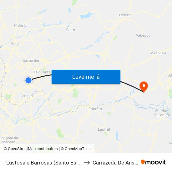Lustosa e Barrosas (Santo Estêvão) to Carrazeda De Ansiães map