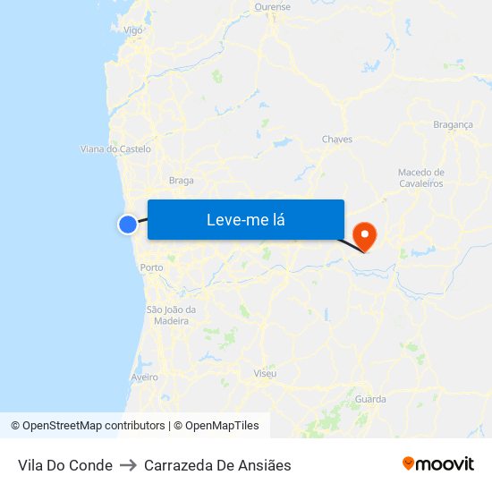 Vila Do Conde to Carrazeda De Ansiães map