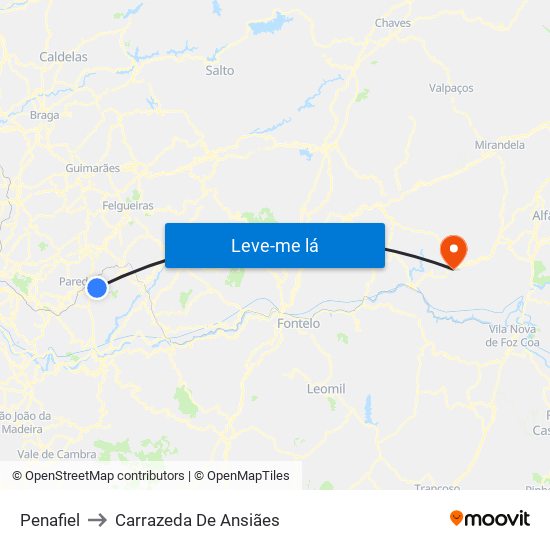 Penafiel to Carrazeda De Ansiães map