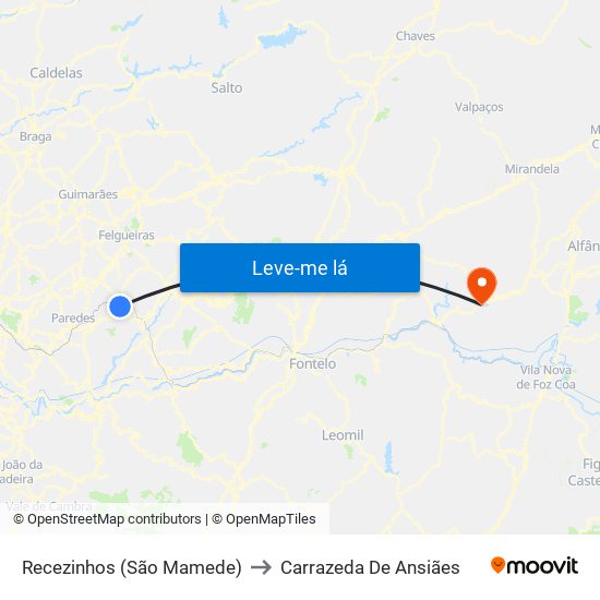 Recezinhos (São Mamede) to Carrazeda De Ansiães map
