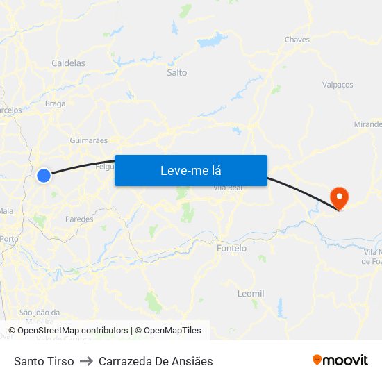 Santo Tirso to Carrazeda De Ansiães map