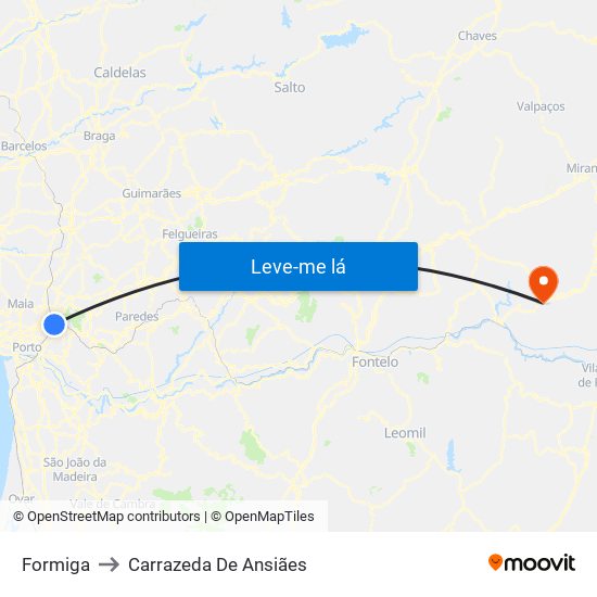 Formiga to Carrazeda De Ansiães map