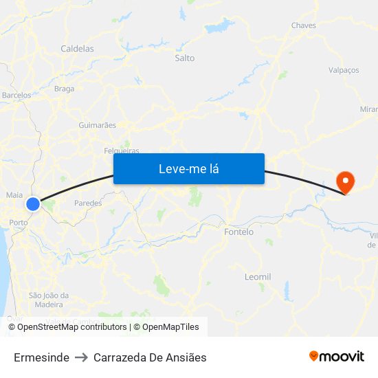 Ermesinde to Carrazeda De Ansiães map