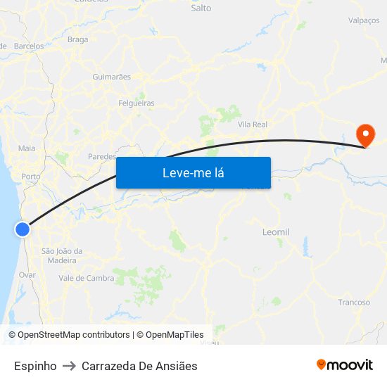 Espinho to Carrazeda De Ansiães map
