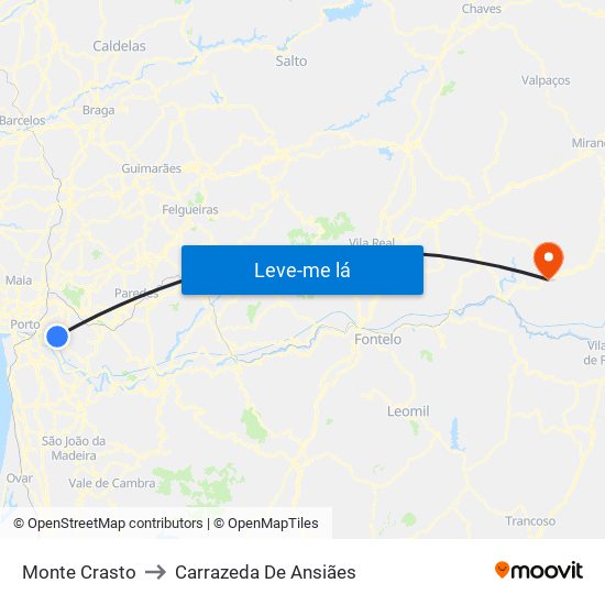 Monte Crasto to Carrazeda De Ansiães map