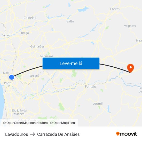 Lavadouros to Carrazeda De Ansiães map