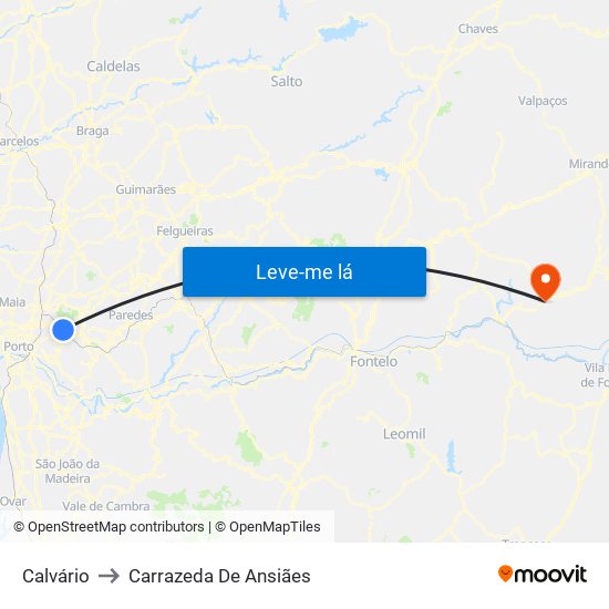 Calvário to Carrazeda De Ansiães map
