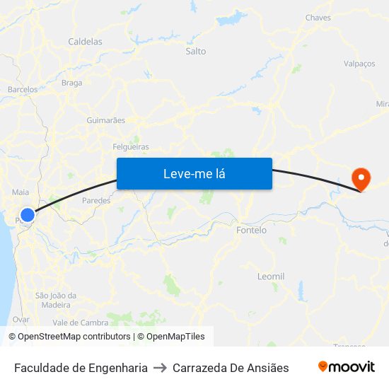 Faculdade de Engenharia to Carrazeda De Ansiães map