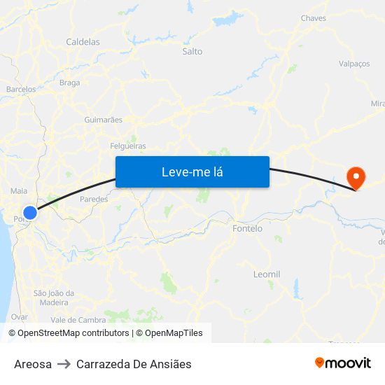 Areosa to Carrazeda De Ansiães map