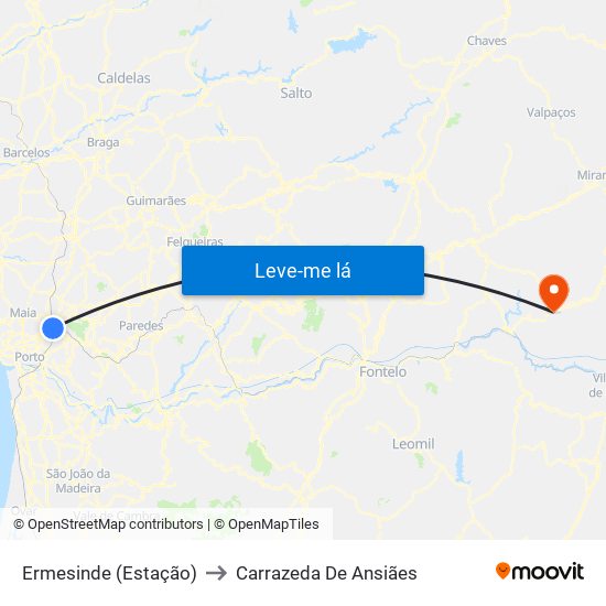 Ermesinde (Estação) to Carrazeda De Ansiães map