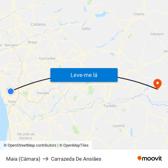 Maia (Câmara) to Carrazeda De Ansiães map