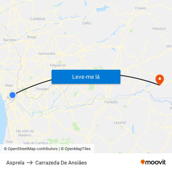 Asprela to Carrazeda De Ansiães map