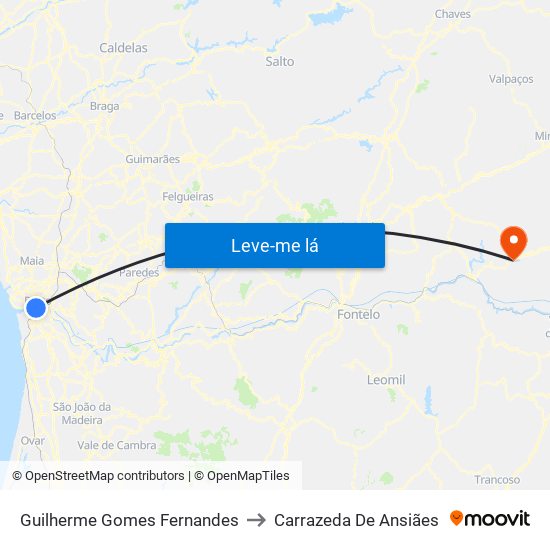 Guilherme Gomes Fernandes to Carrazeda De Ansiães map