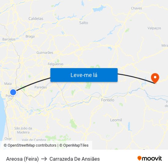 Areosa (Feira) to Carrazeda De Ansiães map